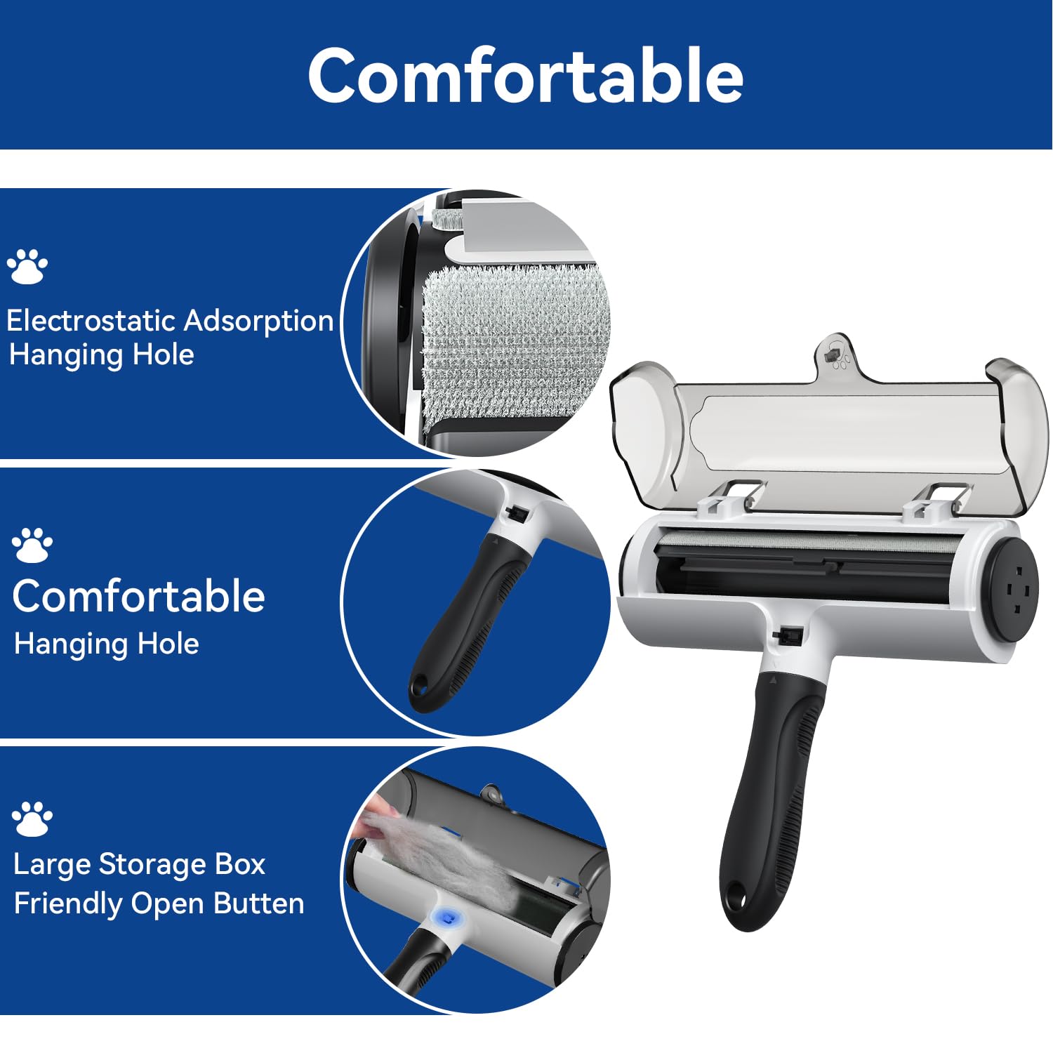 Belife pet hair remover roller multi-surface use on bedding, rugs, and car seats.