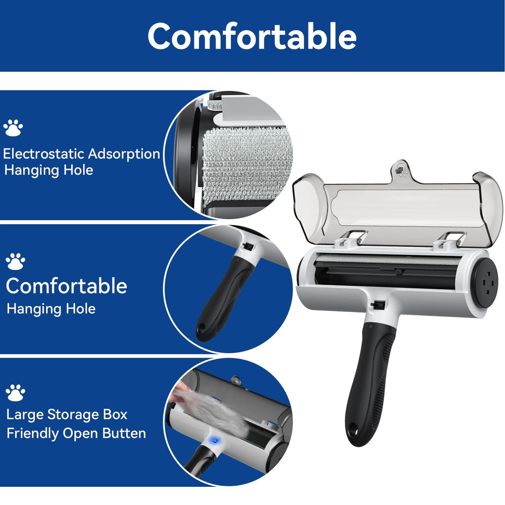 Belife pet hair remover roller multi-surface use on bedding, rugs, and car seats.