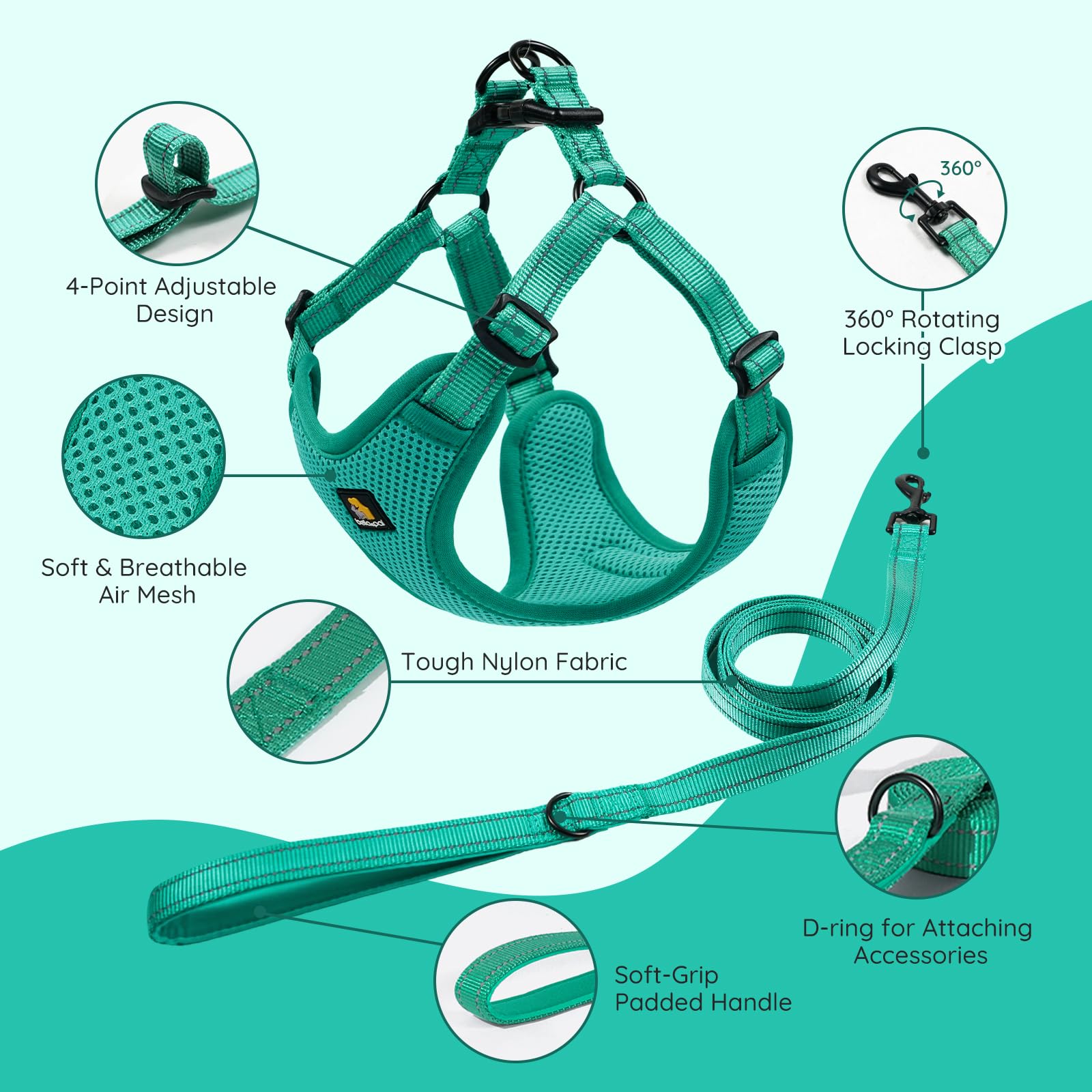BELLA & PAL breathable air mesh harness for light, quick-drying wear.