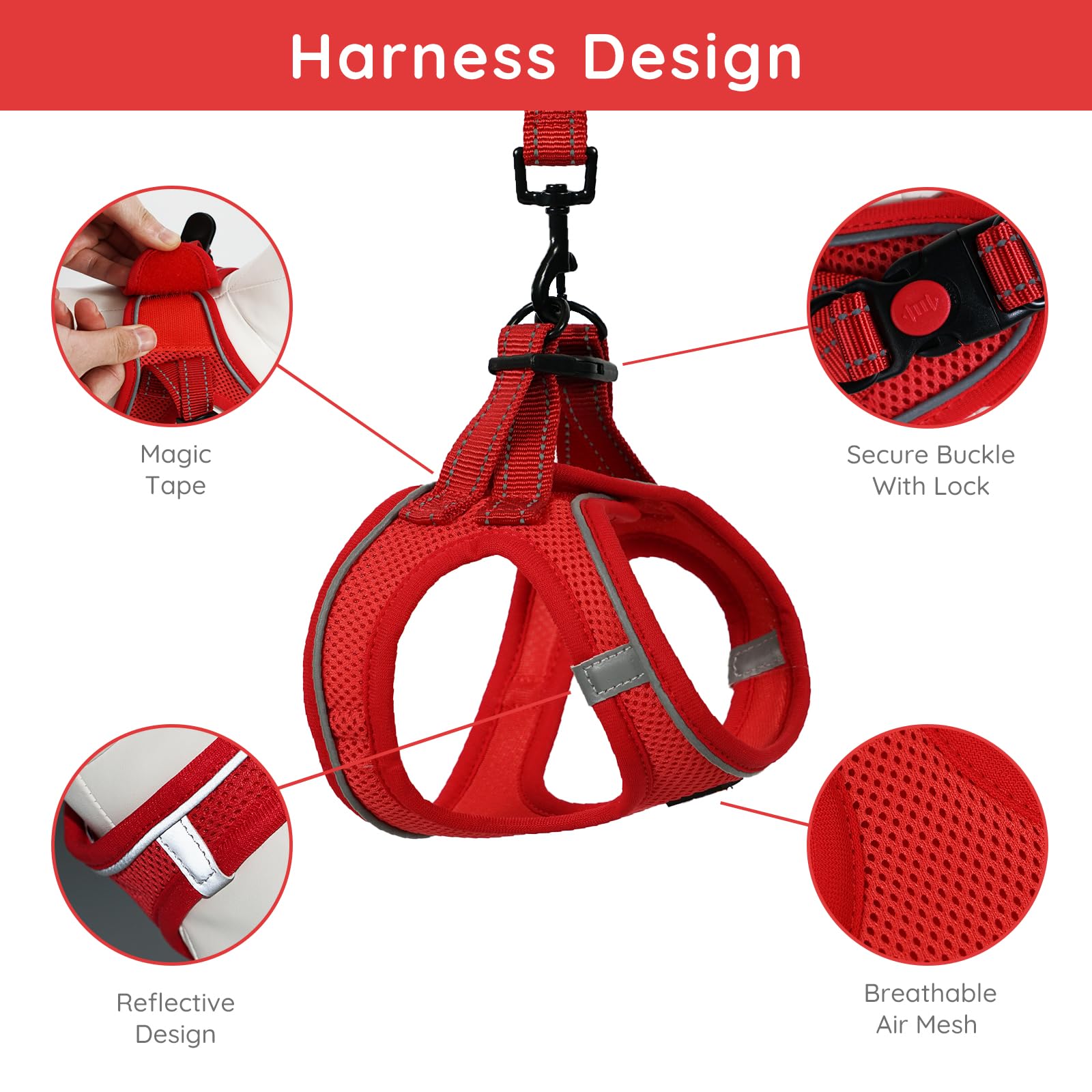 BELLA & PAL step-in vest harness red front view for secure fit
