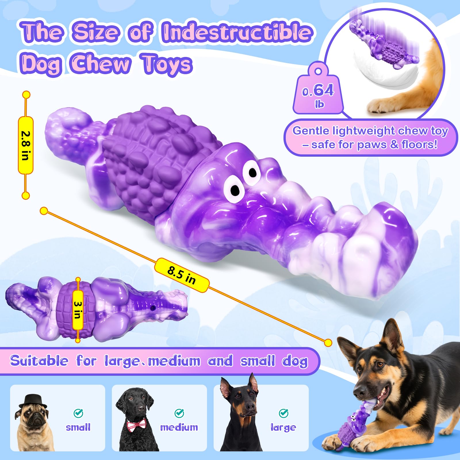 BellaWagg Squeaky Crocodile hidden squeaker extends play by rewarding bites