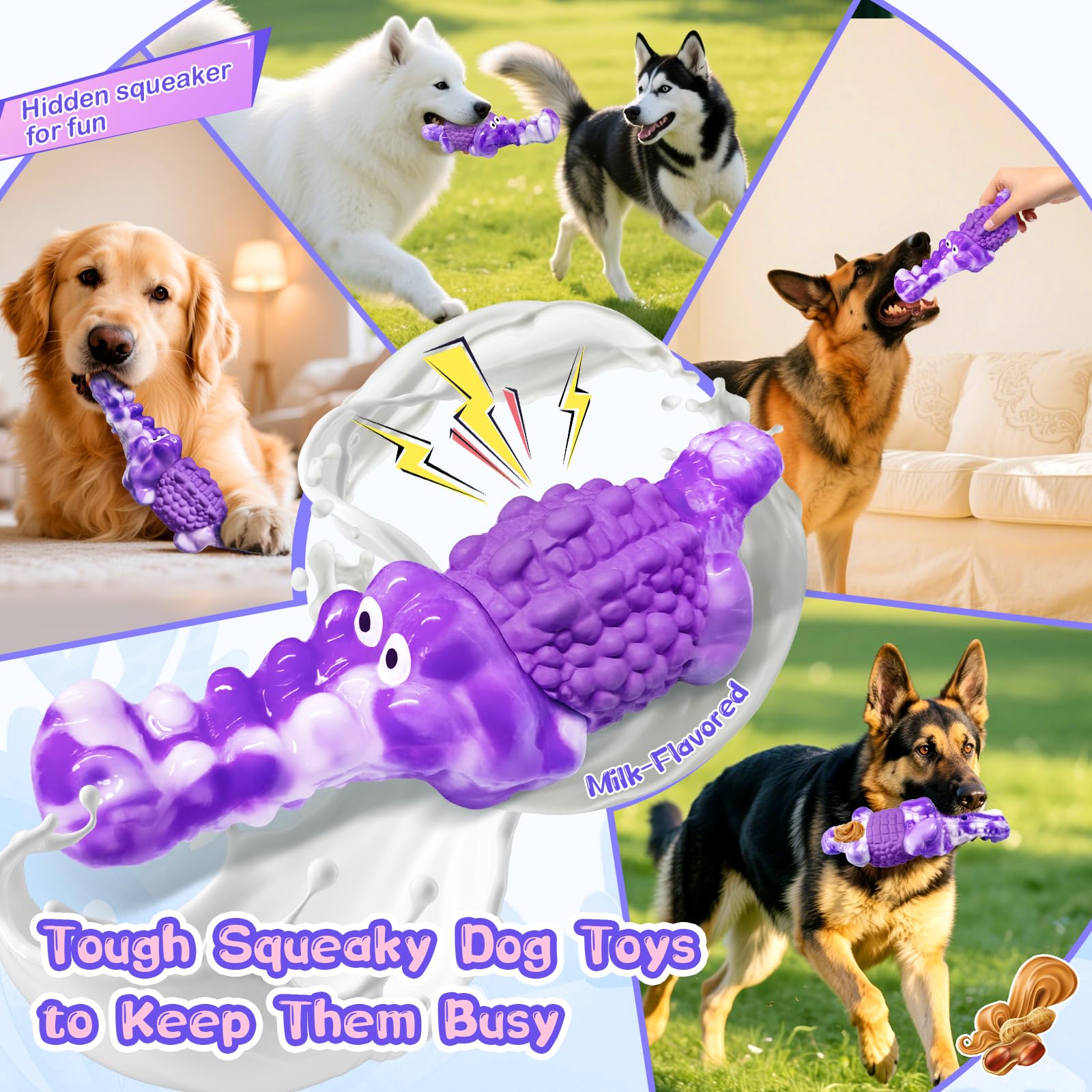 BellaWagg Squeaky Crocodile mouth and tail grip design aids natural chewing