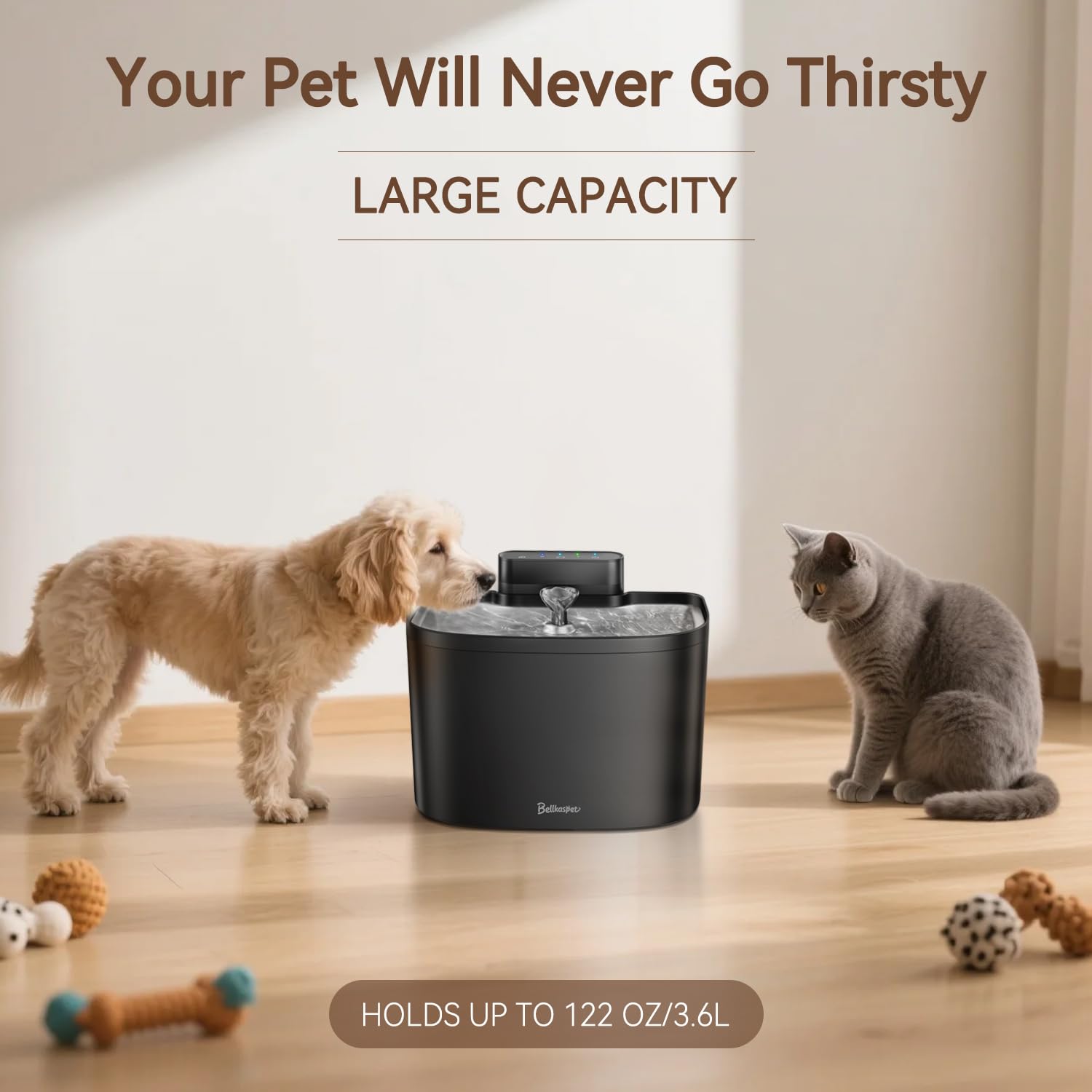 Bellkaspet indoor setup shows flexible plug-in or battery power installation