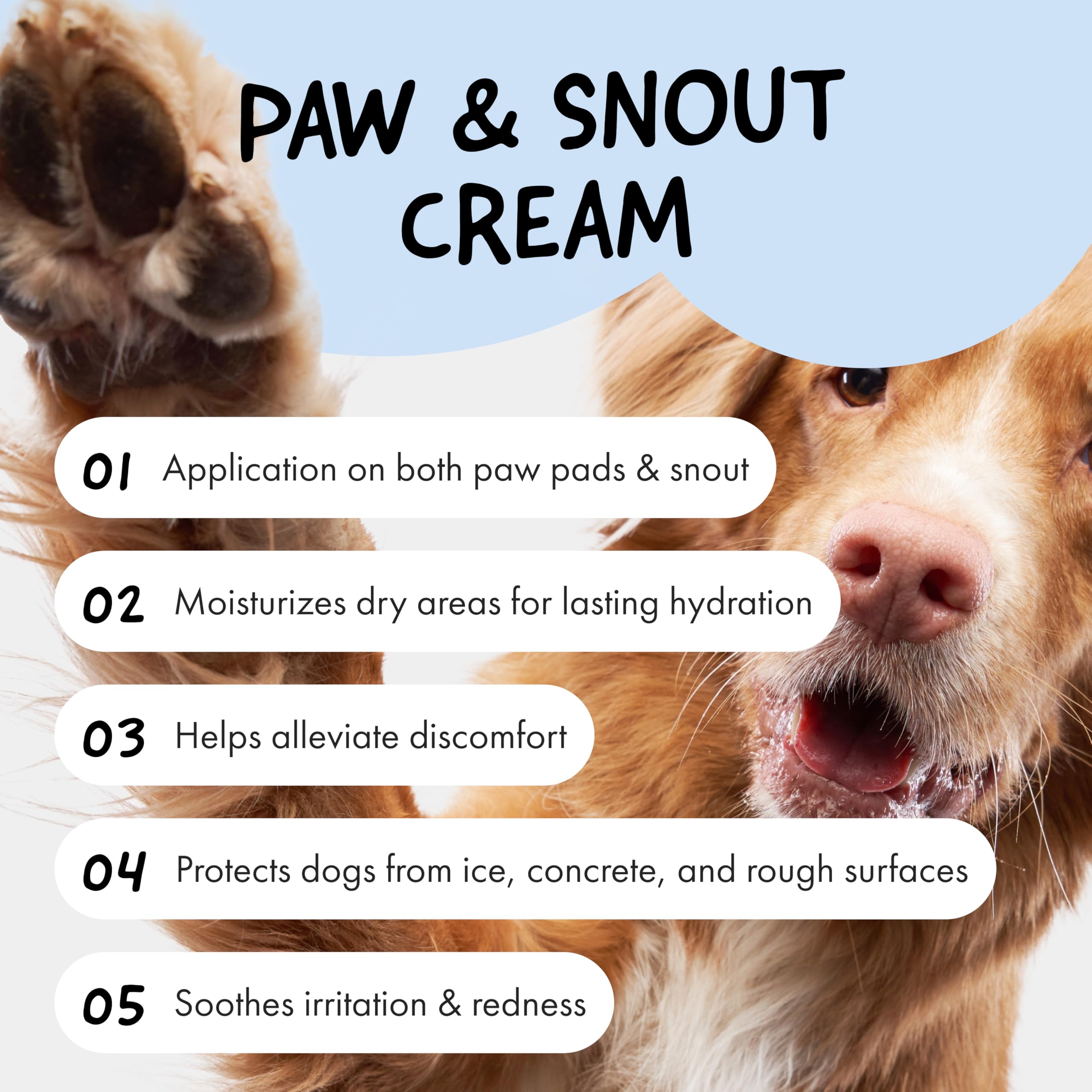 Belly Snout & Paw Cream being applied on a paw for quick absorption