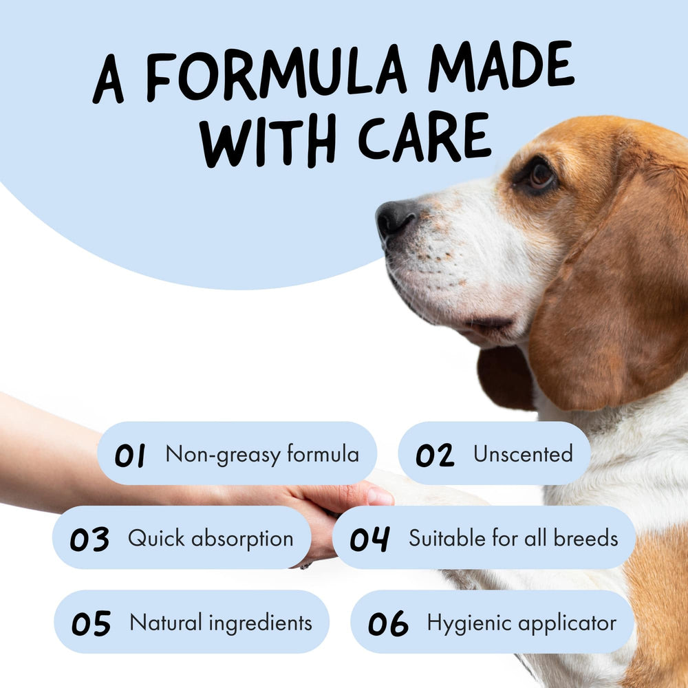 Belly Snout & Paw Cream on a dog's face showing fragrance-free care