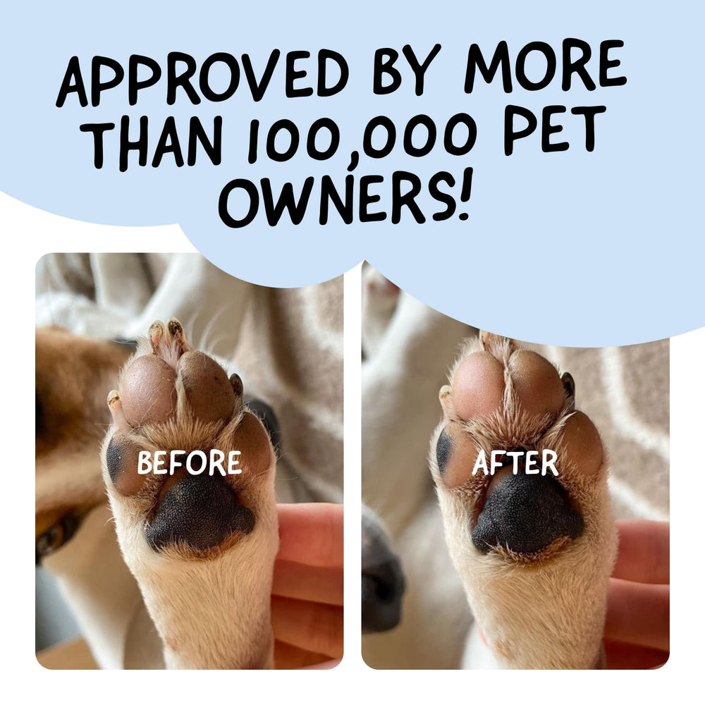 Bottle info emphasizes lick-safe formula from Belly Snout & Paw Cream