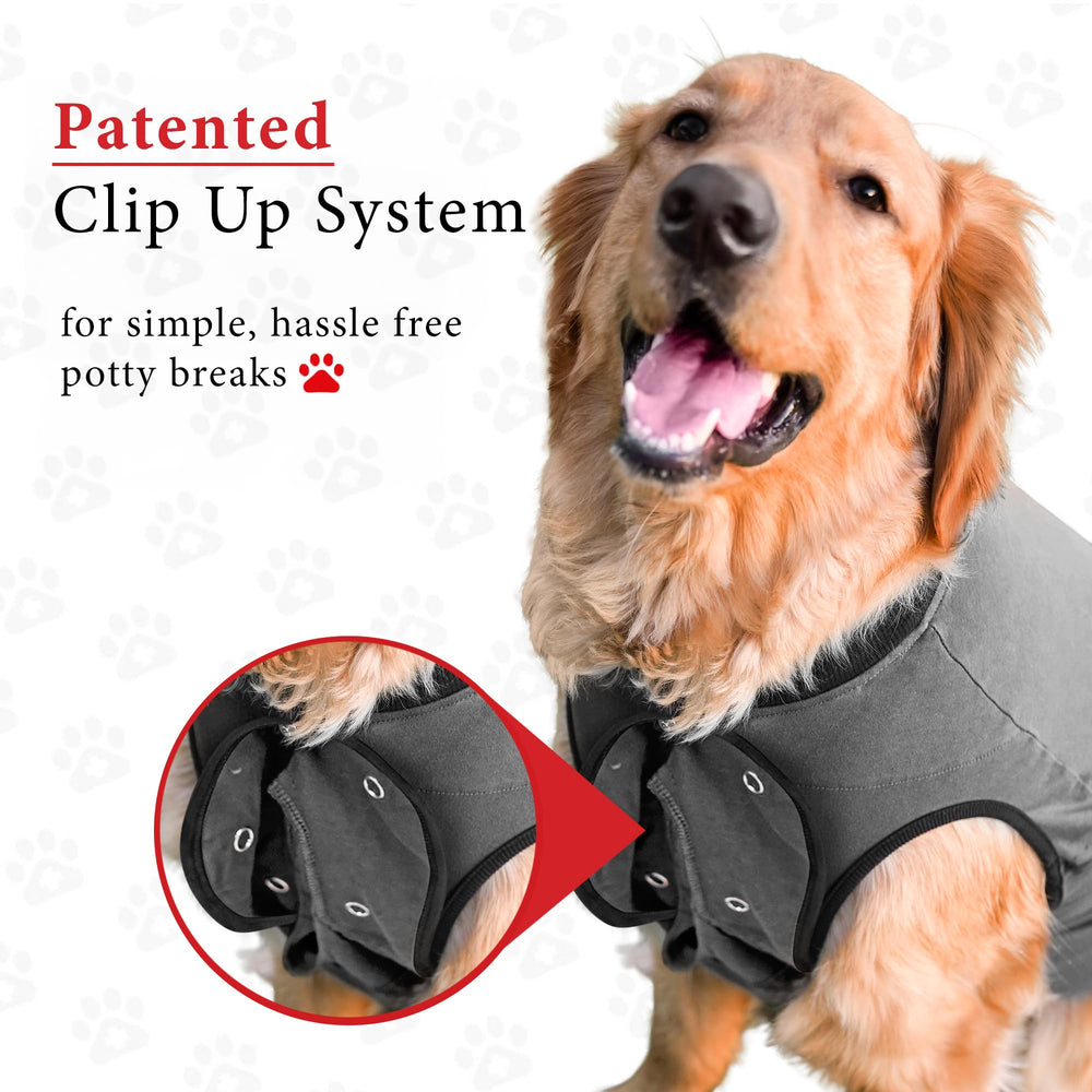BellyGuard dog-recovery-suit potty-break-closure supports convenient bathroom breaks.