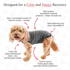 BellyGuard dog-surgery-recovery-suit easy-closure demonstrates head-pullover design and rear snap