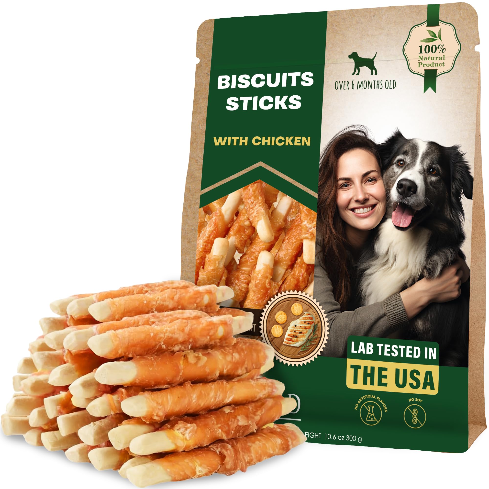 Beloved Pets biscuit-stick chicken-wrapped close-up for training rewards