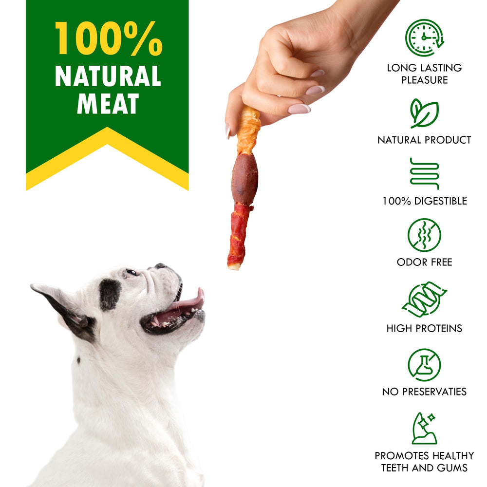 Beloved Pets twisted chicken rawhide chew supports healthy jaw exercise and oral care.