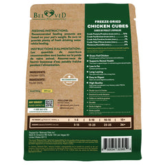 Beloved Pets cubos de pollo congelados detalle: textura crujiente para entrenamiento.
