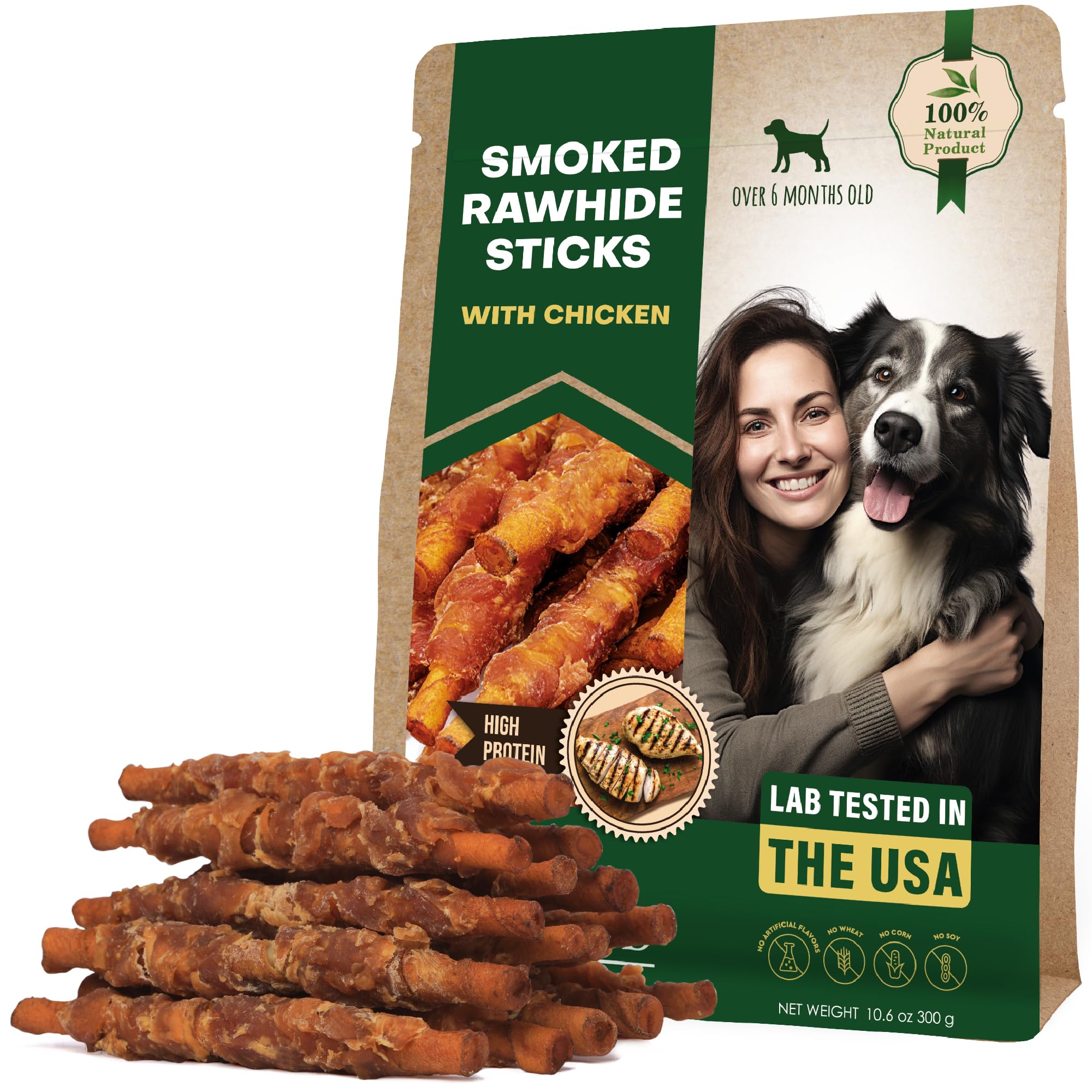 Beloved Pets smoked rawhide stick chicken-wrapped chew boosts training focus with protein-rich bite