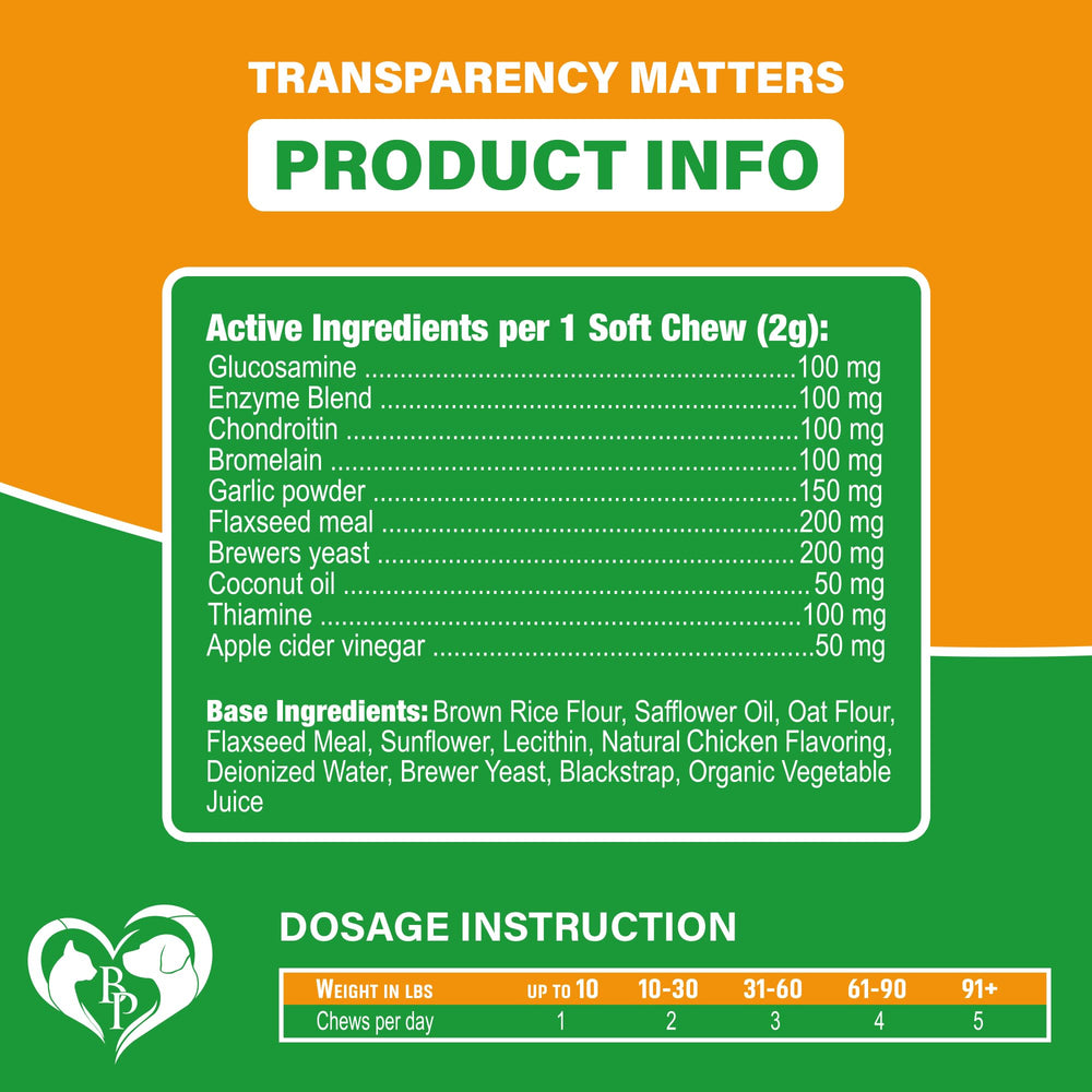 Beloved Pets glucosamine chondroitin joint support visual hints hip care.