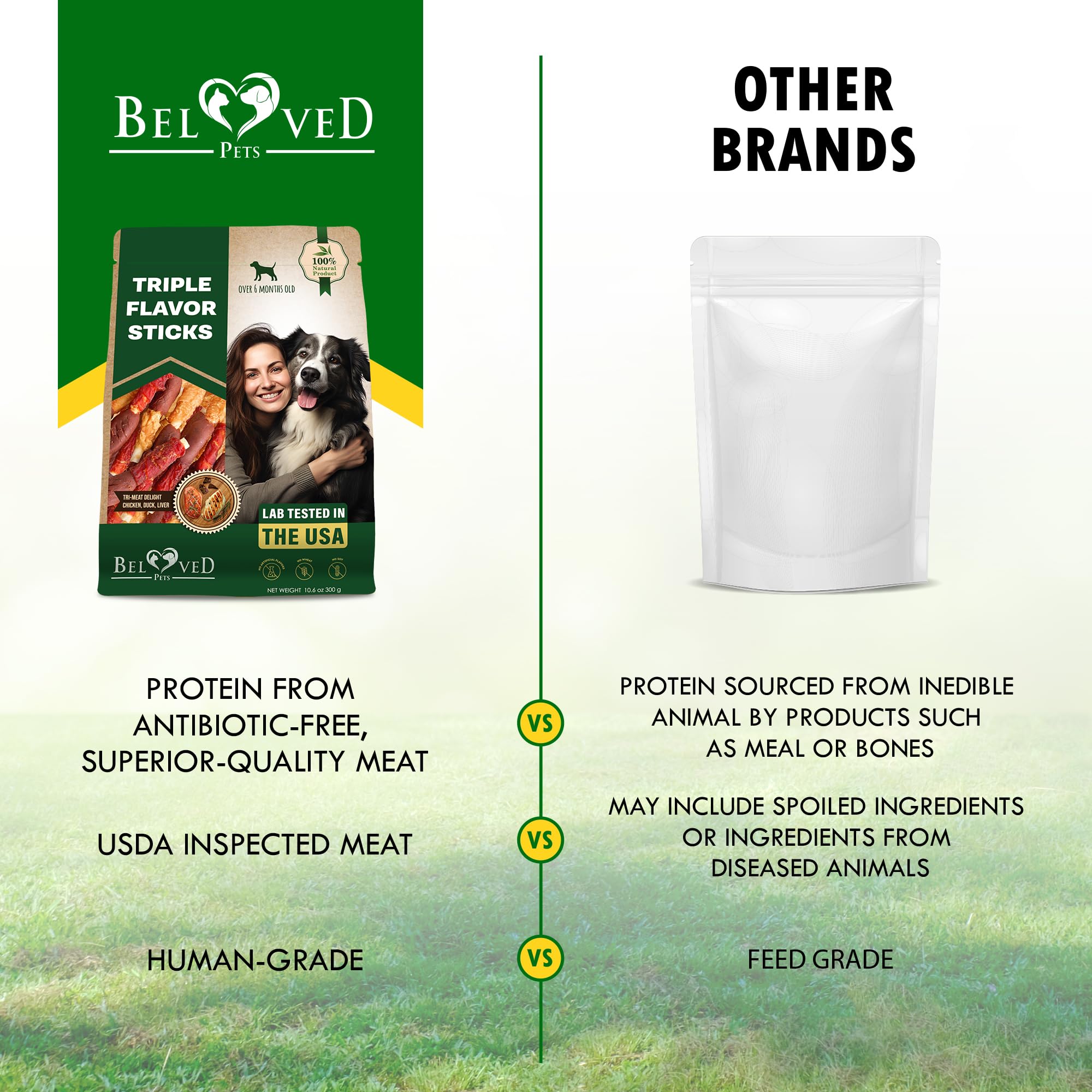 Beloved Pets grain-free rawhide sticks provide digestible snack during training sessions.