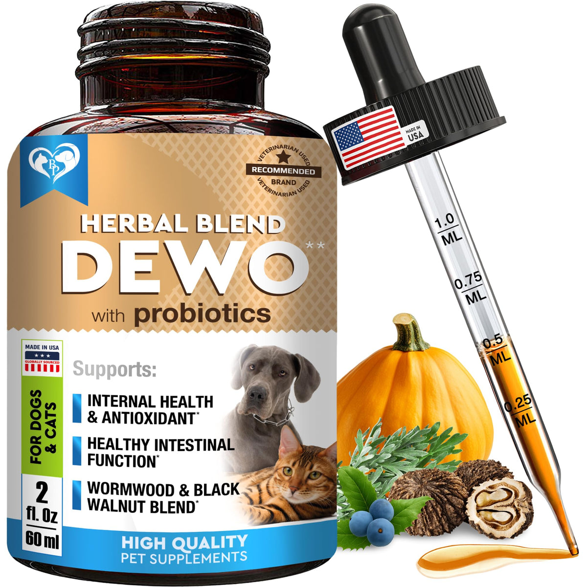 Beloved Pets Natural Intestinal Defense liquid drops ready for daily digestive support.