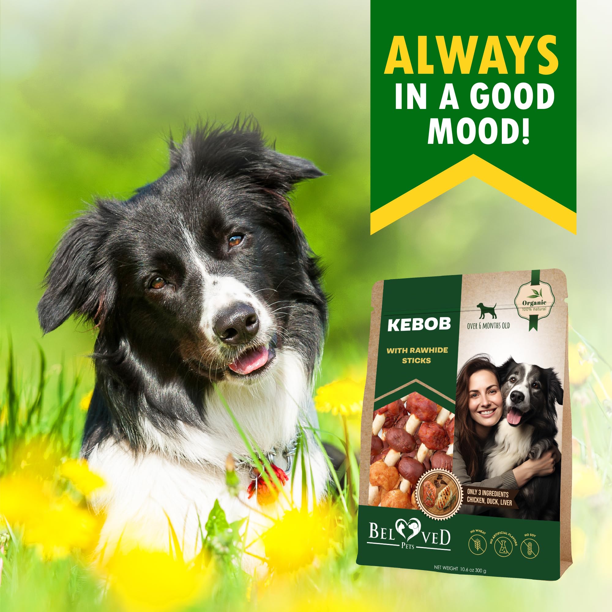 Beloved Pets Rawhide Kabobs training-ready chew sticks ready to break into pieces.