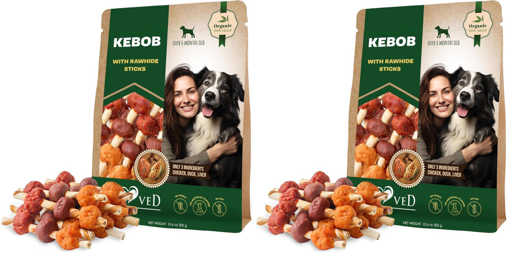 Beloved Pets rawhide kabobs pack2 unwrap shows convenient chew time and long-lasting training rewards.