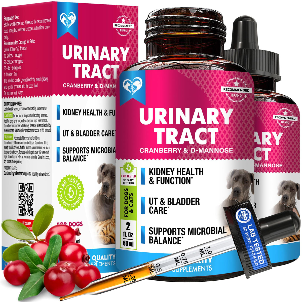 Beloved Pets urinary tract support bottle helps maintain bladder health when used as directed.