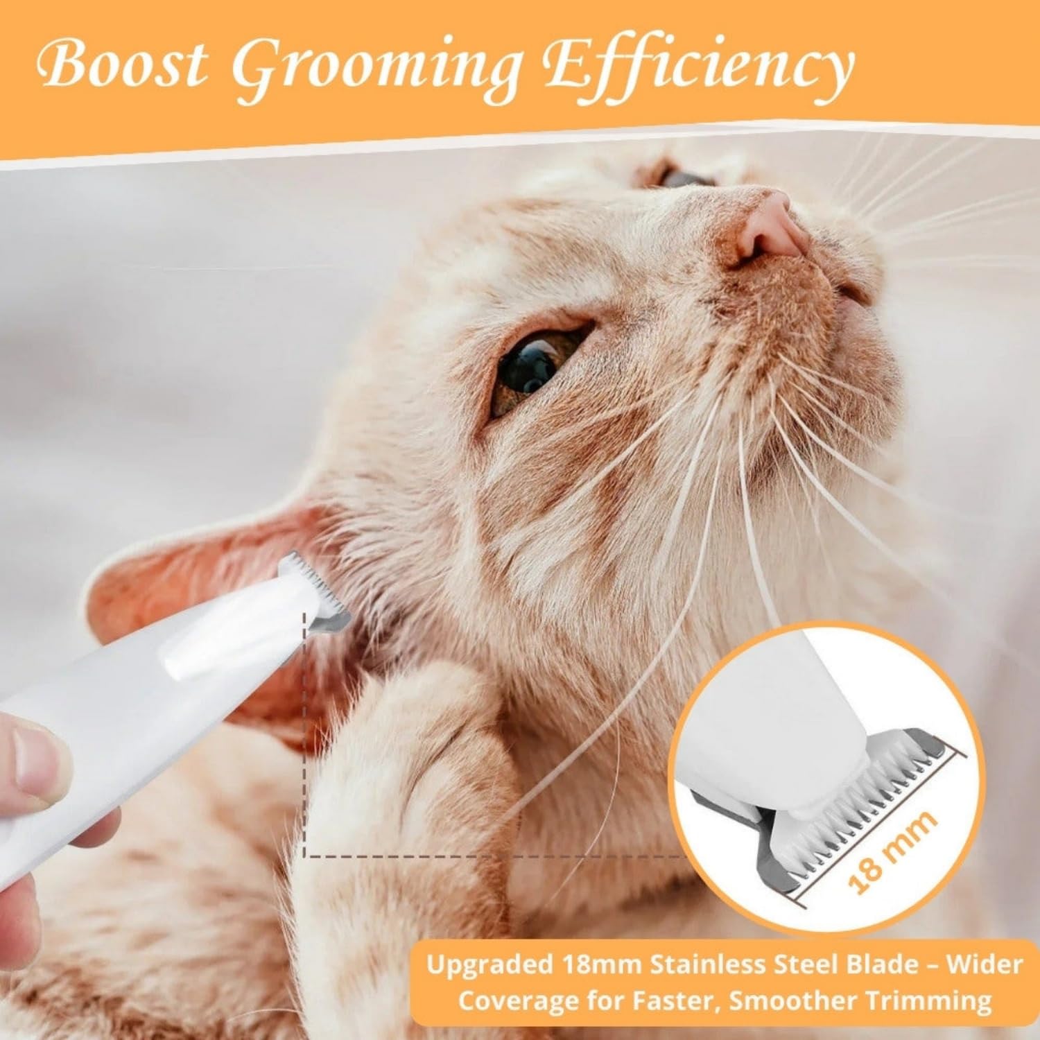 Belvedir Cat Grooming Trimmer low-noise operation helps reduce stress during grooming.