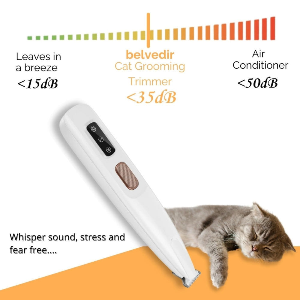 Belvedir Cat Grooming Trimmer with recharge cable emphasizes cordless convenience.