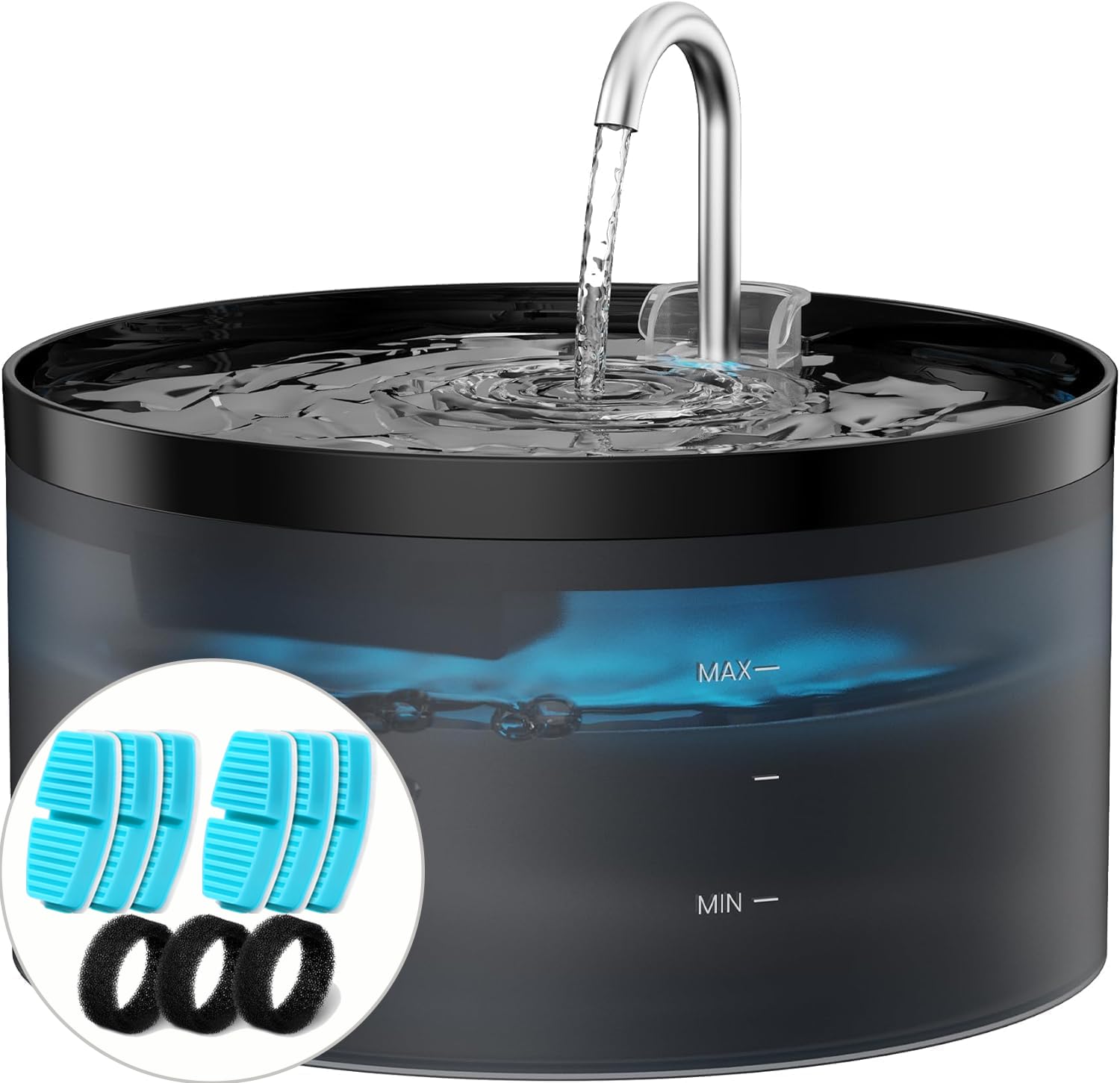 BEMOONY cat fountain front view shows compact design for hydration