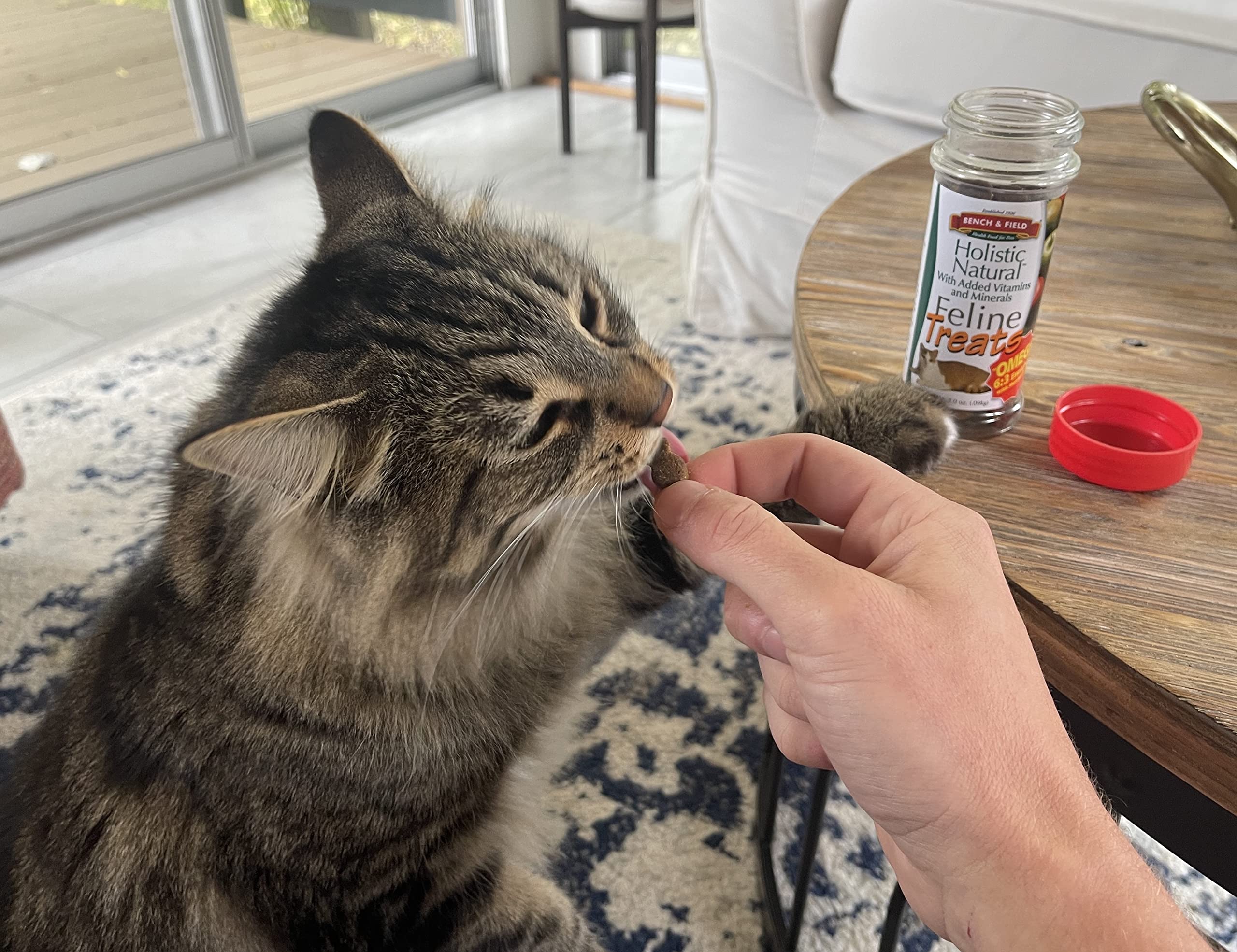 Bench & Field holistic kitty treats omega-enriched ingredients with flaxseed for skin and coat support.