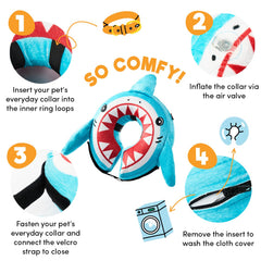 BENCMATE donut collar in shark XL, side view, helps prevent licking while pets rest.