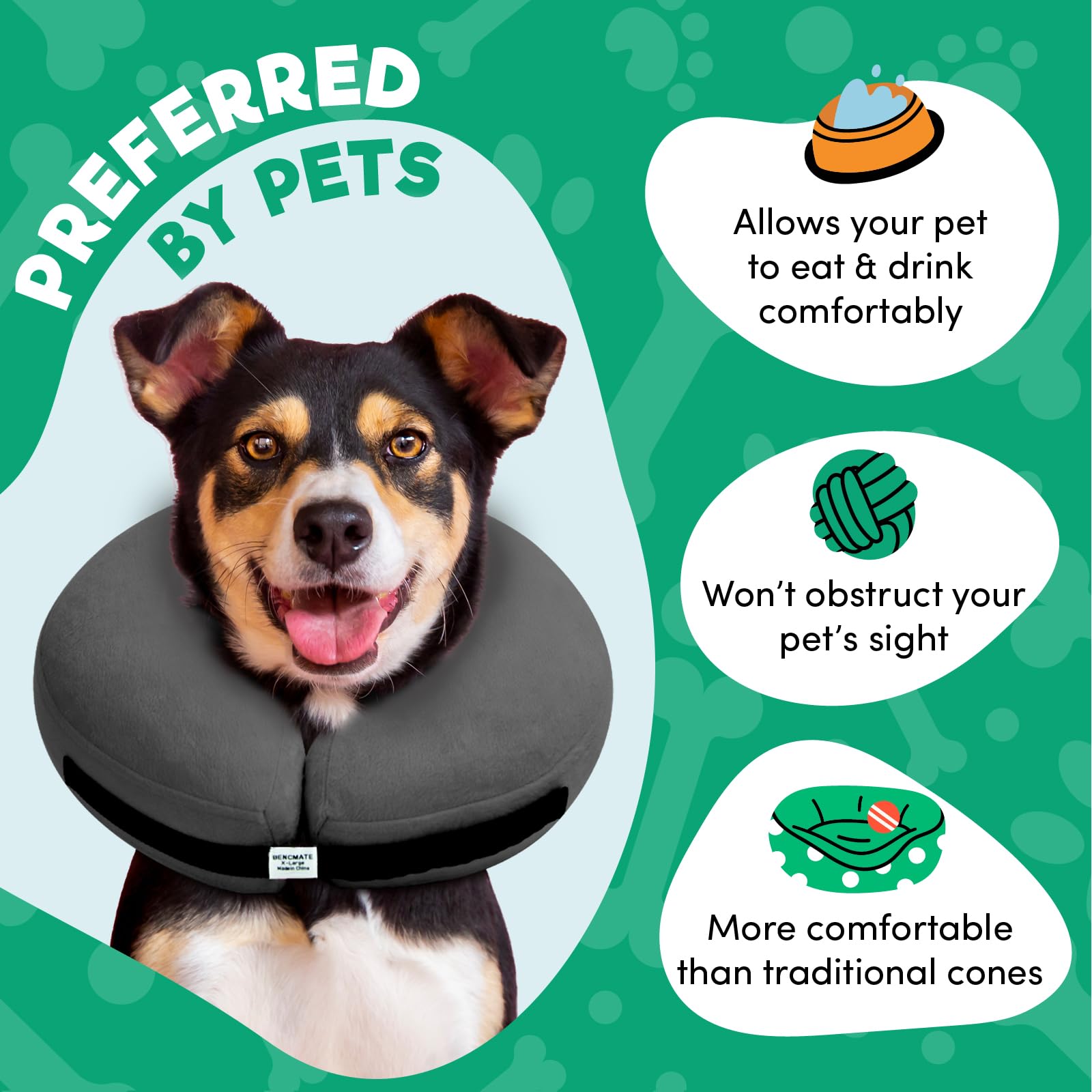BENCMATE durable scratch-bite resistant collar prevents furniture damage.
