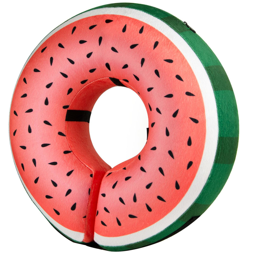 BENCMATE inflatable dog cone Watermelom front view showing protection.