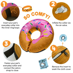 BENCMATE inflatable donut cone XL strawberry side view; soft fabric for safe wear.