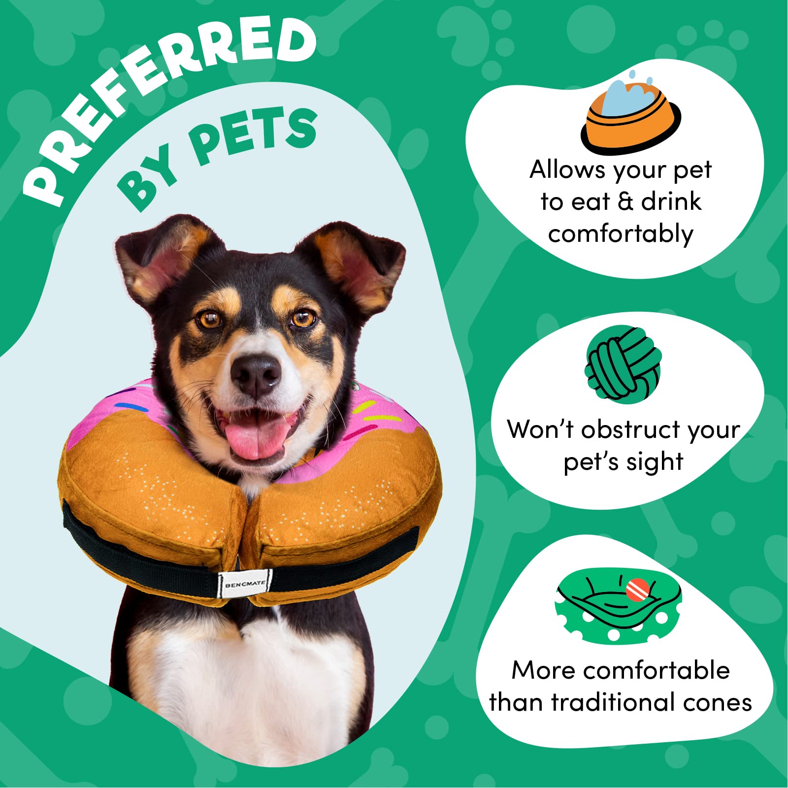 BENCMATE donut cone XL strawberry post-surgery use; prevents licking risks.