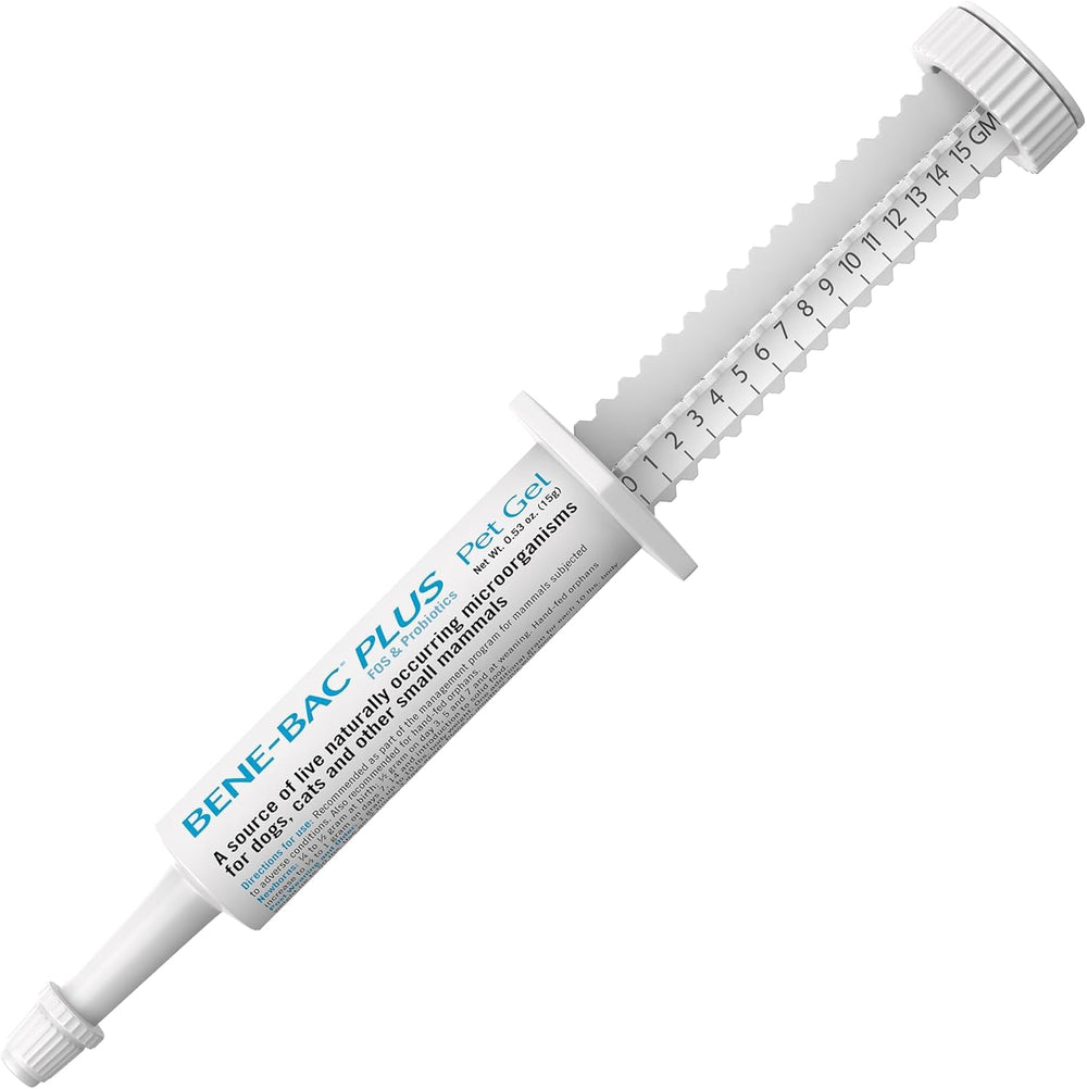 Bene-Bac Pet Gel Dial-a-Dose syringes ready for precise, mess-free dosing with meals.