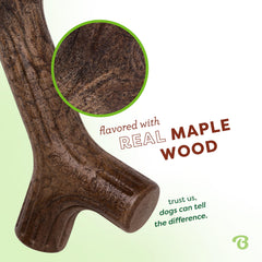 Benebone Maplestick maple wood flavor highlighted for tasty canine enjoyment