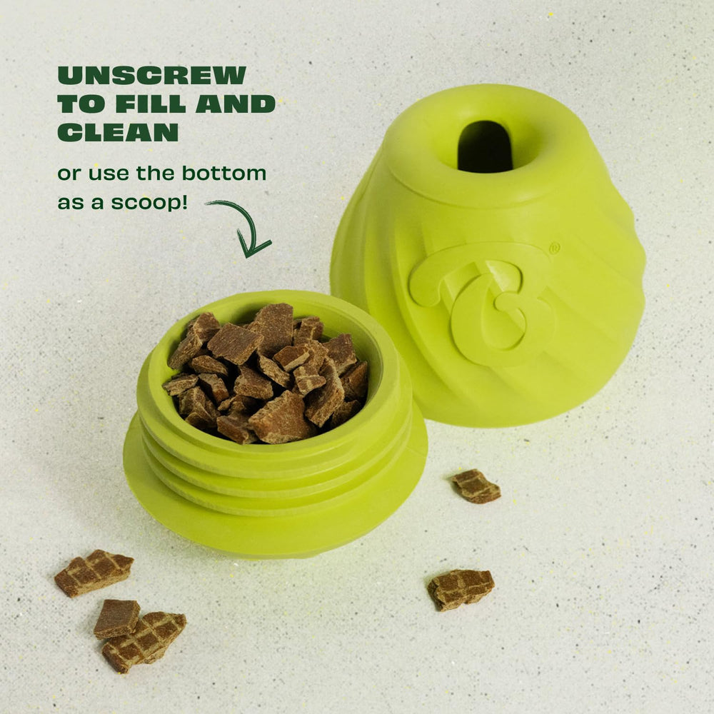 Benebone Pawbler bottom kibble scoop makes loading easier.