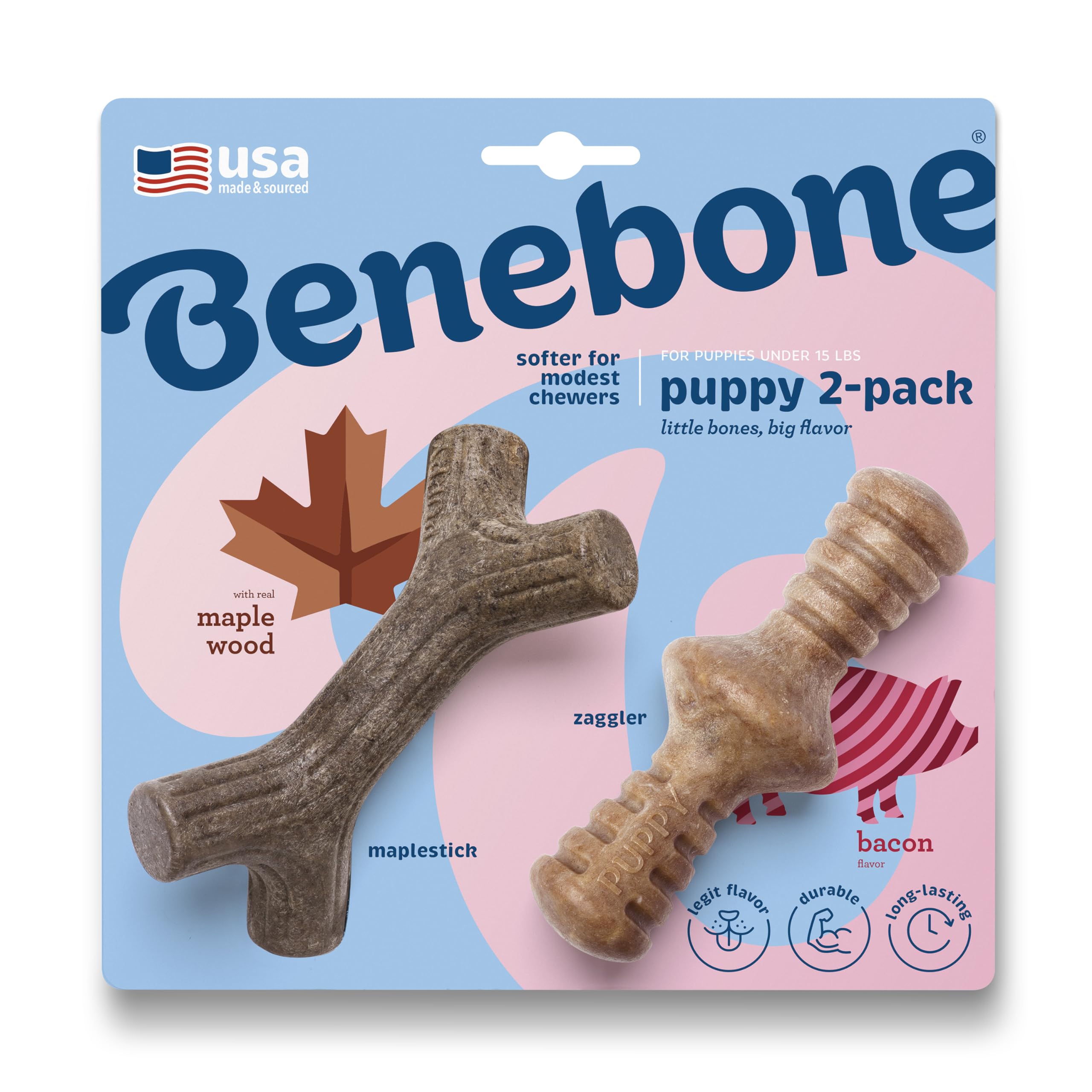 Benebone Puppy Maplestick with paw-friendly grip for easy chewing
