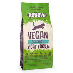 Benevo vegan cat food packaging highlights UK-made ethics and sustainability for cats.