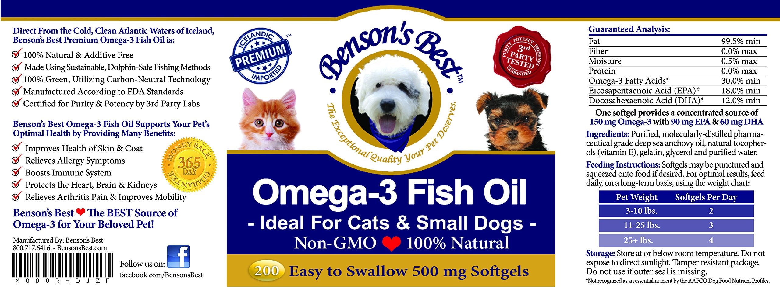 Benson's Best omega-3 for pets promotes shinier coat and softer skin.