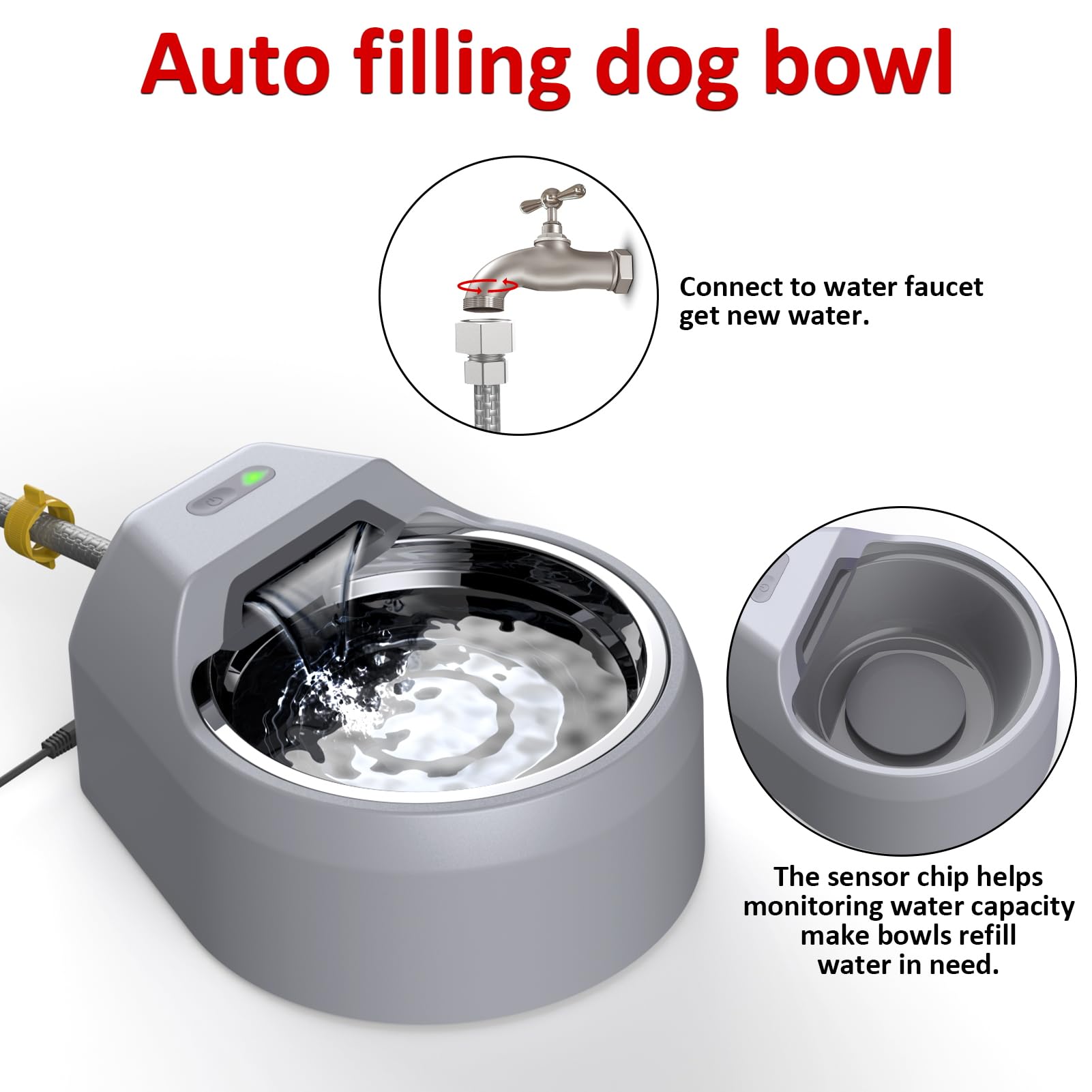 BENTOPAL dog water fountain USB powered with 2 meter cable installation