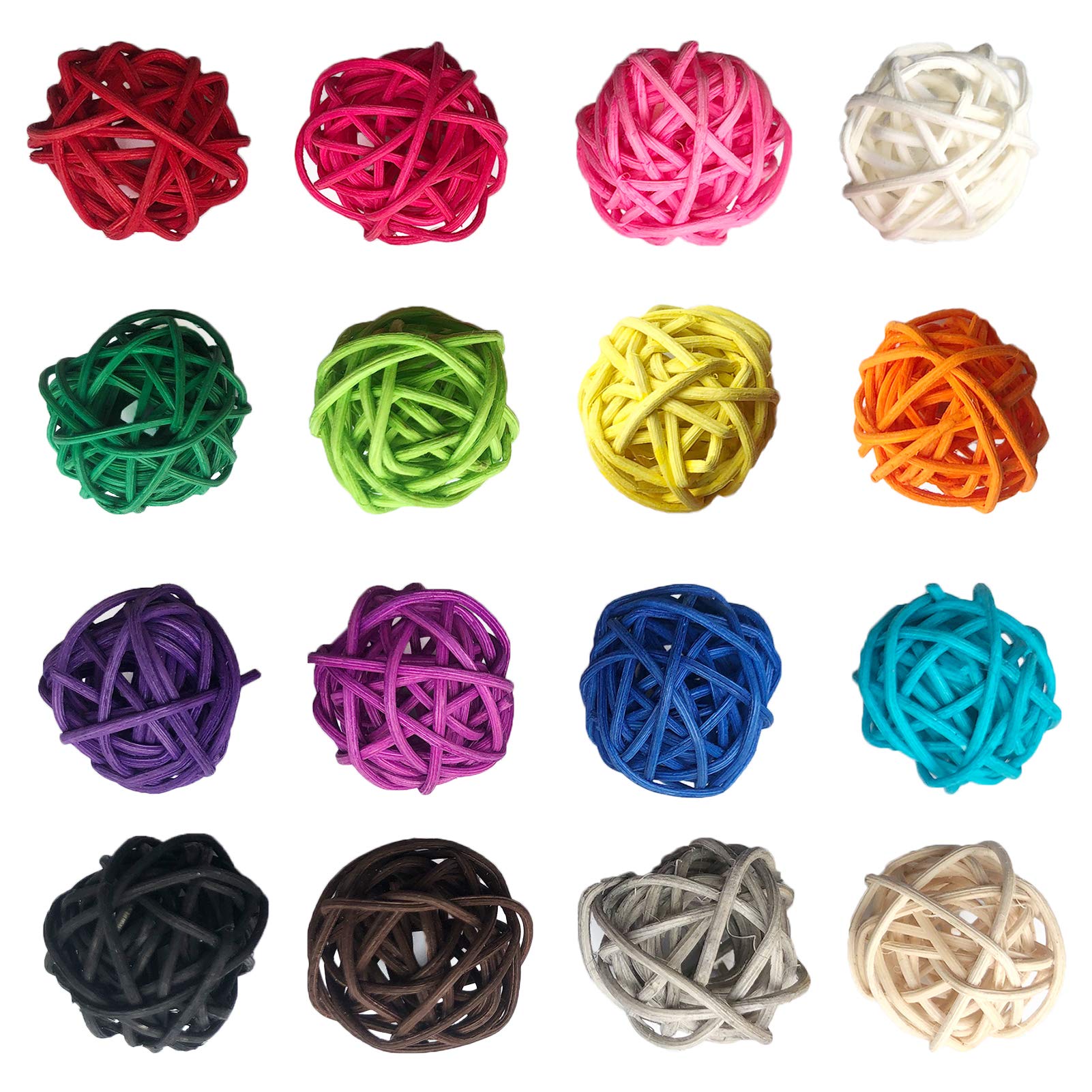 Benvo rattan balls bright colors close-up, durable safe chew for birds.