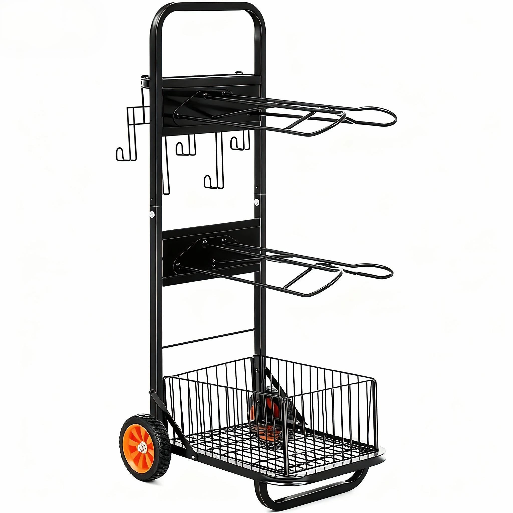 Benyijs rolling saddle rack cart side view for easy barn transport.