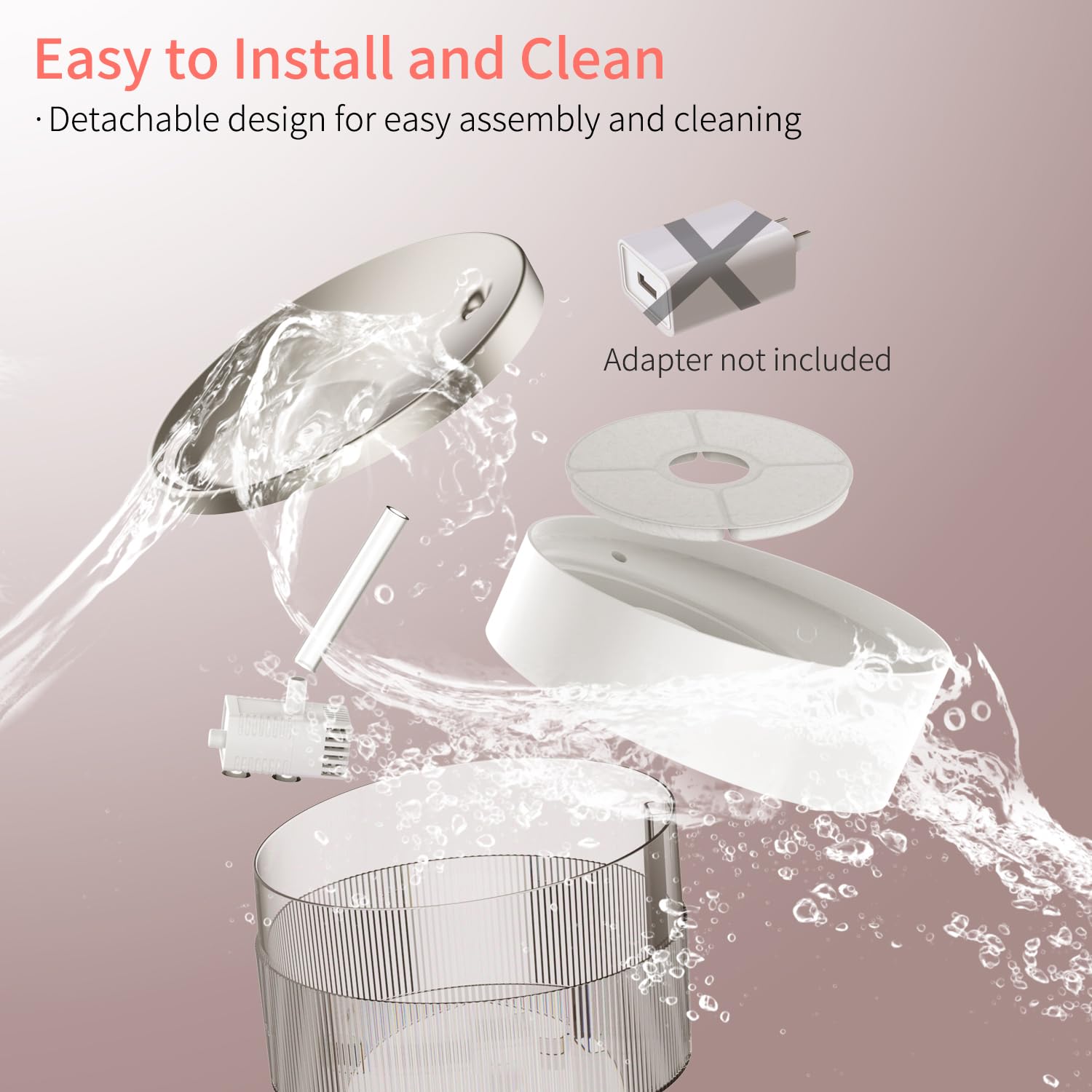 BEQ cat water fountain 2.5L capacity with clear water level.
