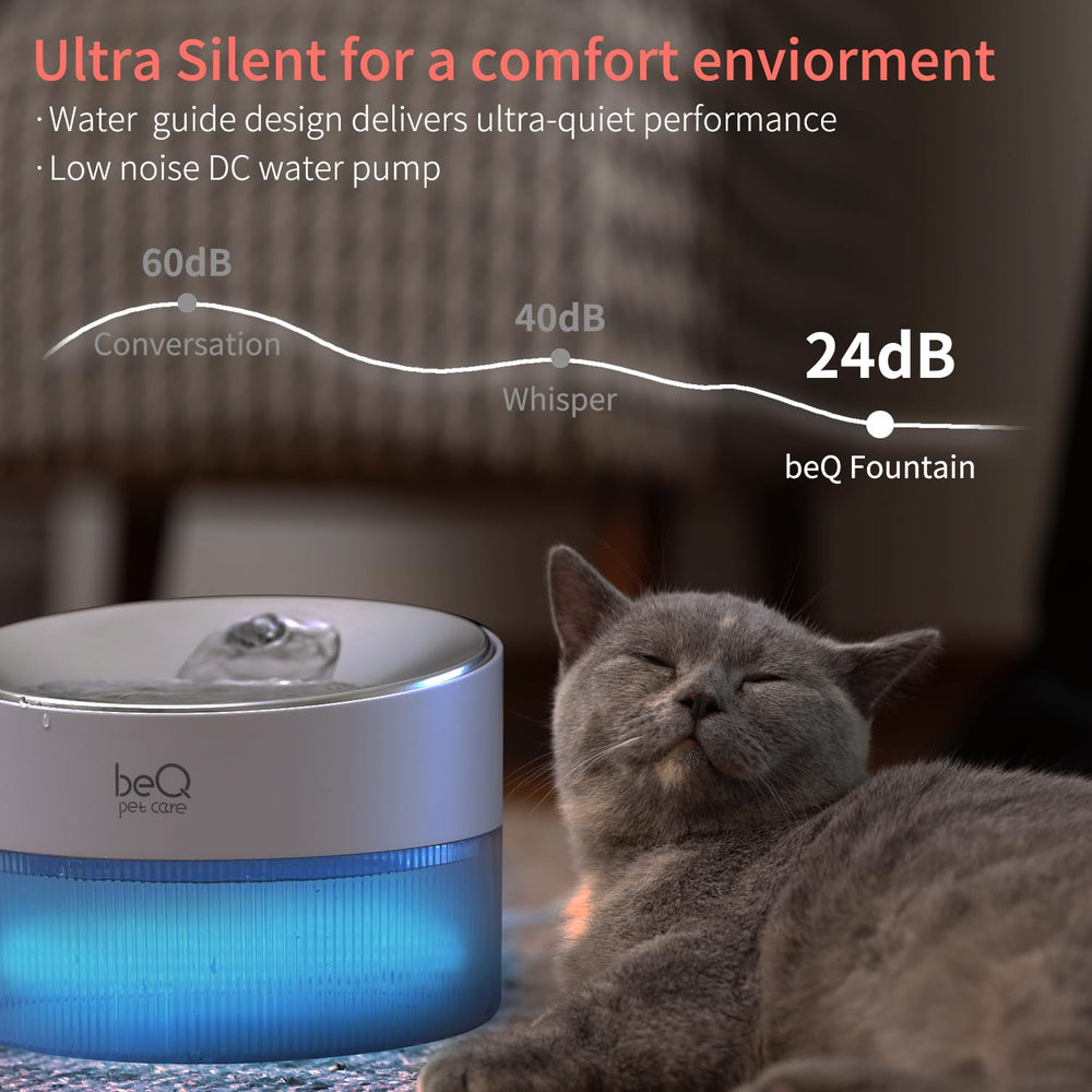 BEQ cat water fountain stainless steel top and BPA-free body for safety.