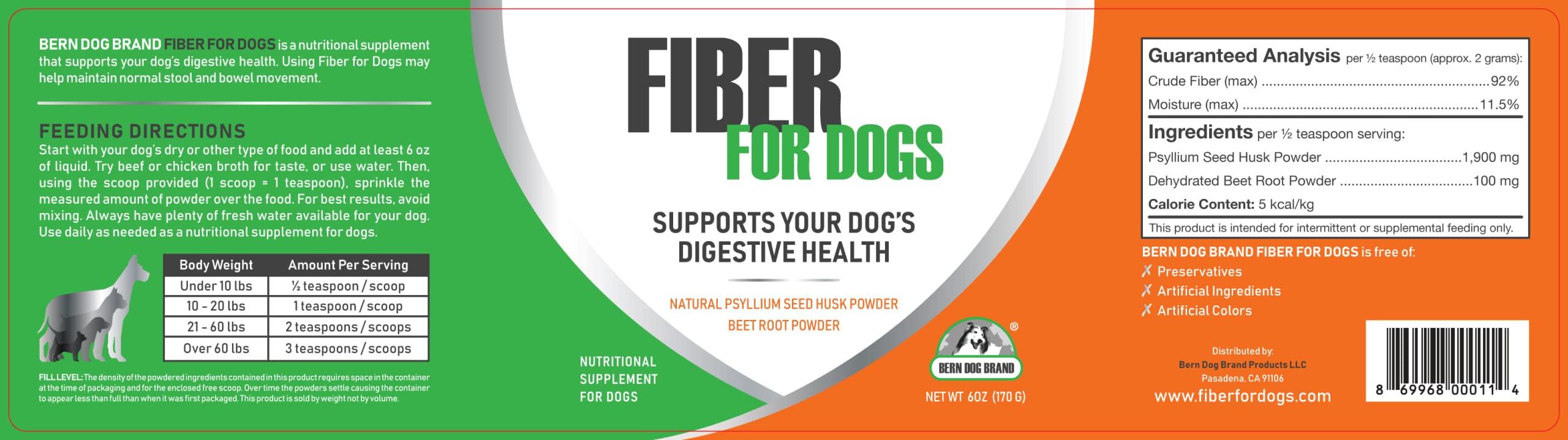 Bern Dog Brand Fiber for Dogs dosing scoop enables simple daily dosing.