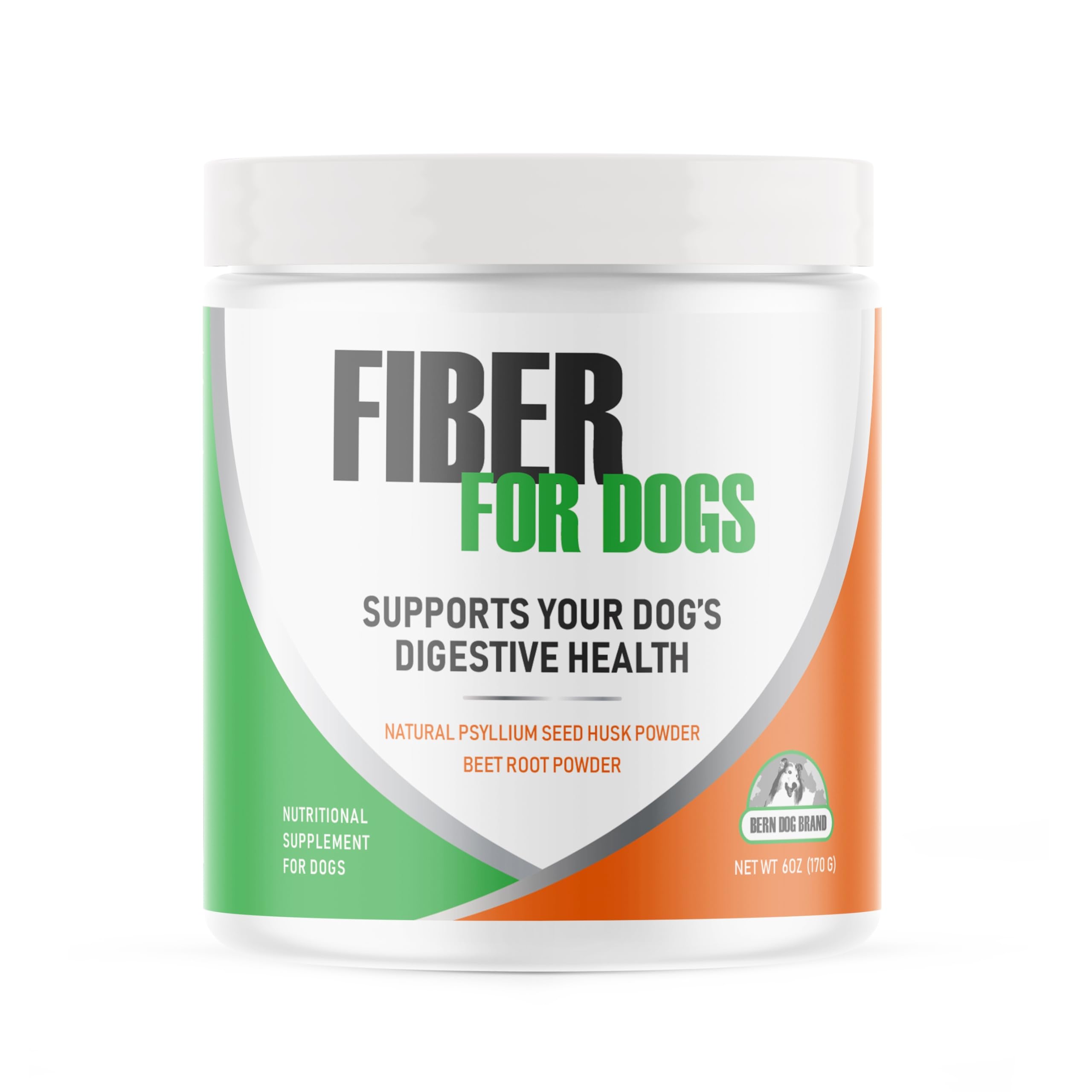 Bern Dog Brand Fiber for Dogs jar front promotes natural digestion support.