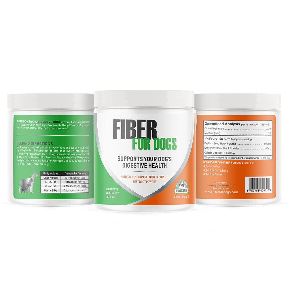Bern Dog Brand Fiber for Dogs 6 oz packaging is travel-ready for on-the-go feeding.