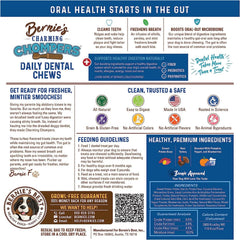 Bernie's Charming Chompers teeth cleaning closeup highlights oral care benefits.