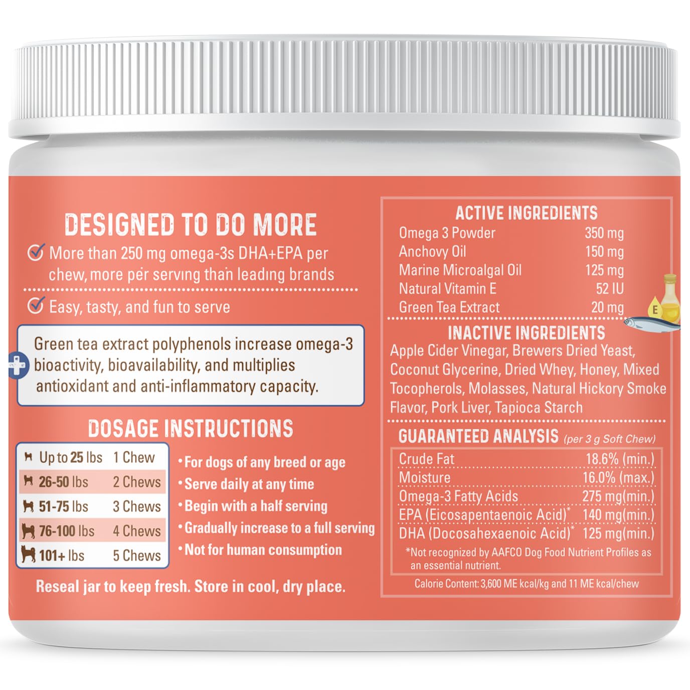 Bernie's OMG Omegas Chews soft treats; easy daily serving for joint support.