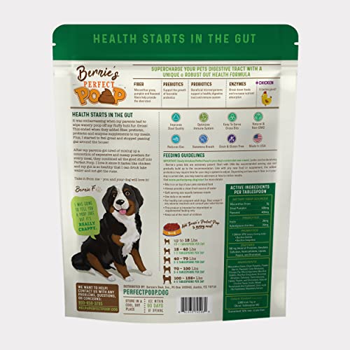 Bernie's Perfect Poop bottle cap shot showcasing the 4 in 1 formula for digestion