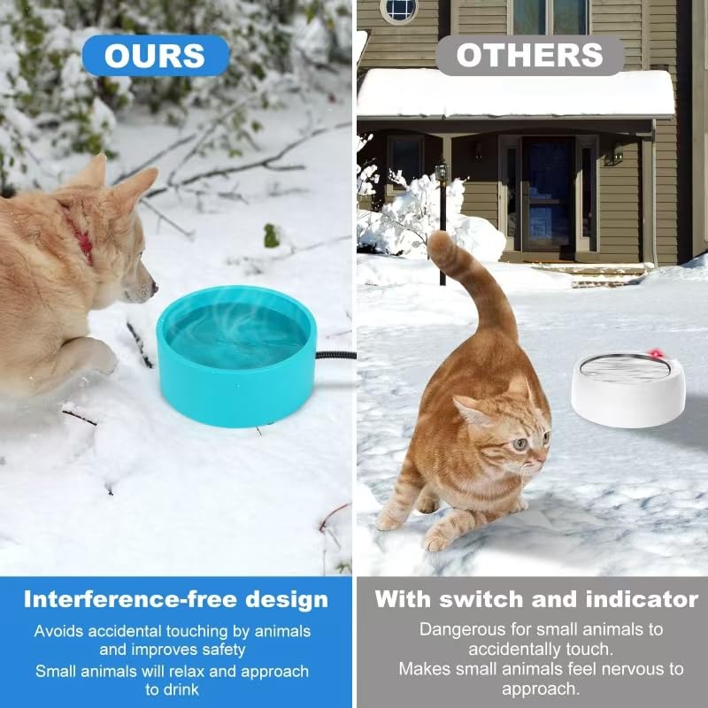 Berverra heated bowl in-use with dog demonstrates continuous access to warm water.