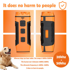 BESHAARK 5 in 1 sonic bark deterrent in yard use demonstrates 50 ft control for versatile training.